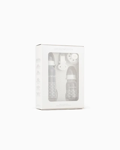 Emporio Armani - Infant-care set with two bottles, dummy and clip-on drawstring, Boy, White, Size: TU