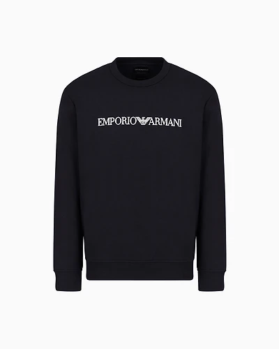 Emporio Armani - Modal-blend sweatshirt with logo print, Man, Navy Blue, Size: