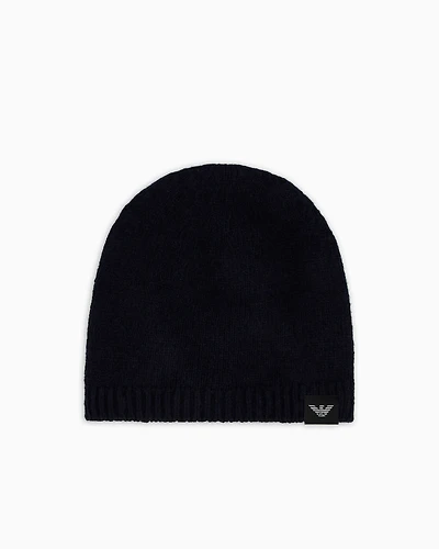 Emporio Armani - Pure cashmere, ribbed beanie, Man, Navy_blue, Size: