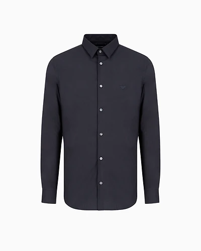 Emporio Armani - Stretch nylon-blend shirt, Man, Navy Blue, Size: