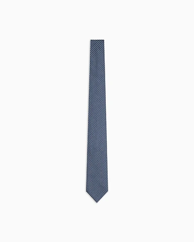 Emporio Armani - Pure silk tie with jacquard op-art motif, Man, Navy Blue, Size: TU