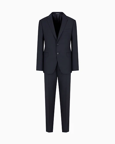 Emporio Armani - Slim-fit, single-breasted suit tone-on-tone micro-striped virgin wool, Man, Navy Blue, Size: