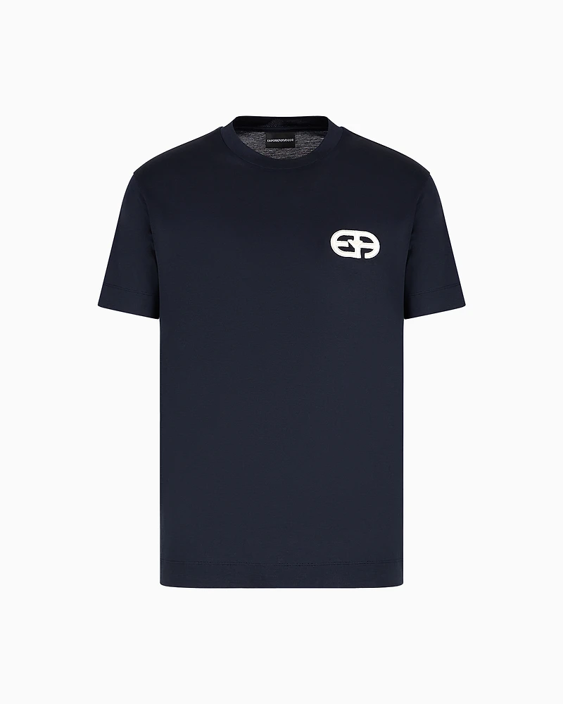 Emporio Armani -  Lyocell-blend jersey T-shirt with embossed EA logo embroidery, Man, Navy_blue, Size:
