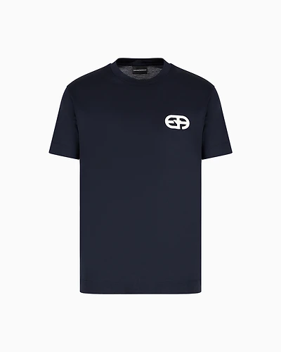 Emporio Armani -  Lyocell-blend jersey T-shirt with embossed EA logo embroidery, Man, Navy_blue, Size: