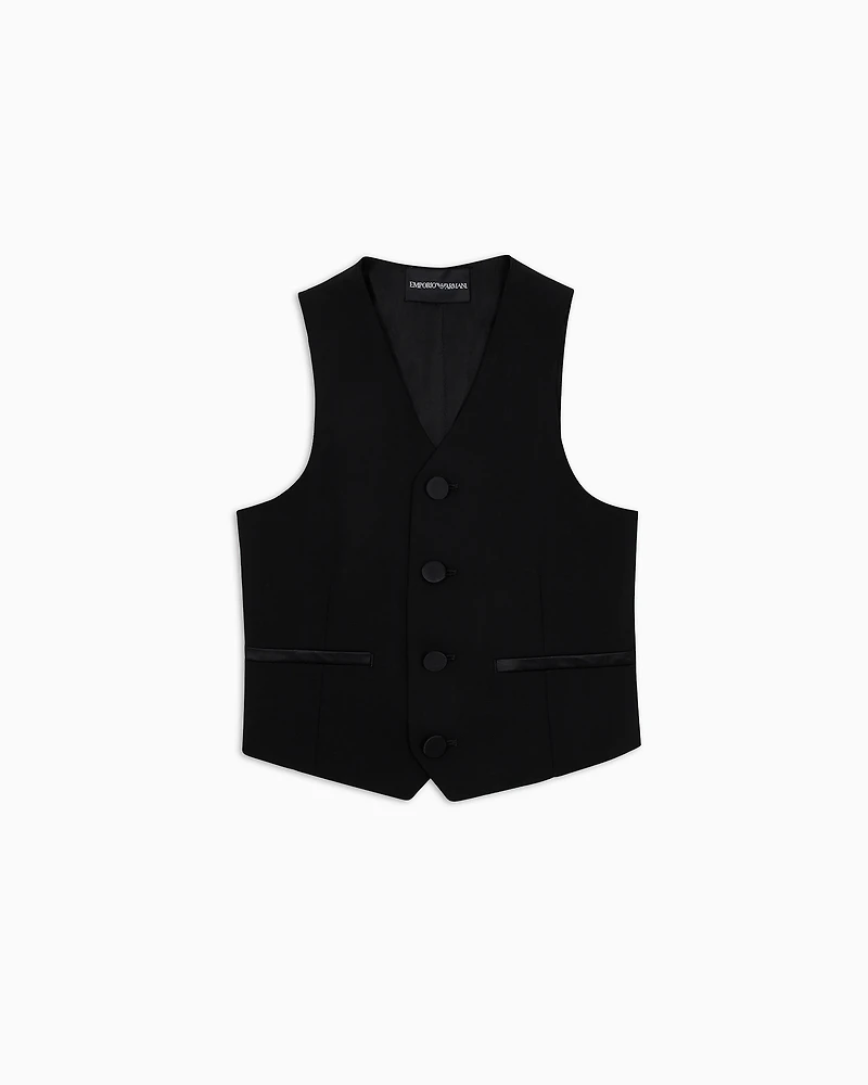 Emporio Armani - Single-breasted waistcoat light wool with satin details, Boy, Black, Size:
