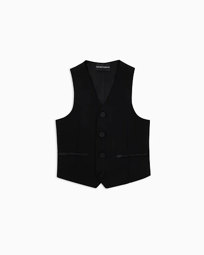 Emporio Armani - Single-breasted waistcoat light wool with satin details, Boy, Black, Size: