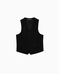 Emporio Armani - Single-breasted waistcoat light wool with satin details, Boy, Black, Size: