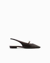 Emporio Armani - Nappa-leather slingback ballerinas with eagle plate, Woman, Brown, Size: