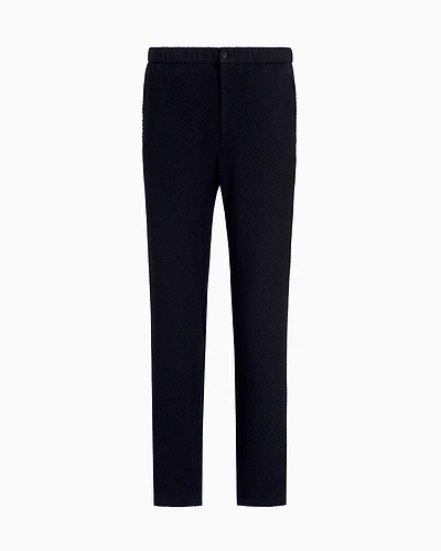 Emporio Armani - Trousers a 3D-effect jersey-wool blend stretch knit, Man, Navy Blue, Size: