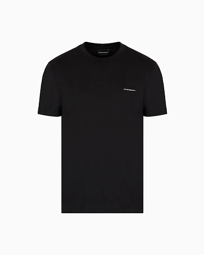 Emporio Armani - ASV Lyocell blend jersey T-shirt with micro logo lettering, Man, Black, Size: