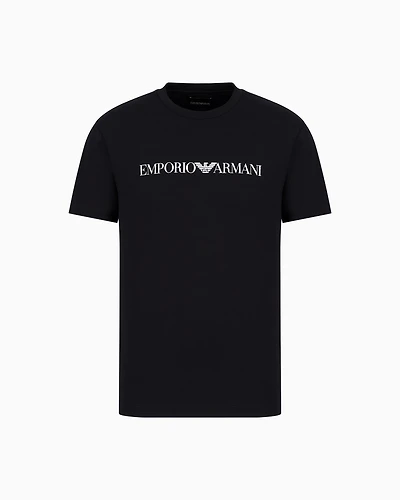 Emporio Armani - Pima-jersey T-shirt with logo print, Man, Navy Blue, Size:
