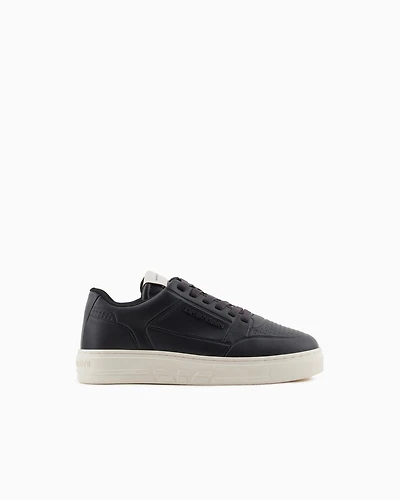 Emporio Armani - Leather sneakers with thermoformed details, Woman, Black, Size: