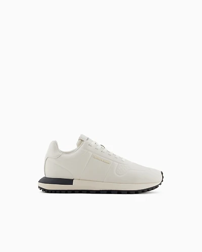 Emporio Armani - Leather sneakers with thermoformed details, Man, White, Size: