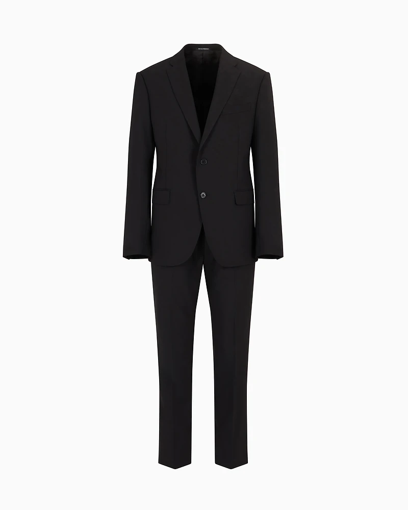 Emporio Armani - Single-breasted suit virgin-wool two-way stretch canvas, Man, Black, Size: