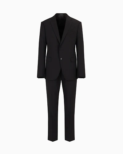 Emporio Armani - Single-breasted suit virgin-wool two-way stretch canvas, Man, Black, Size: