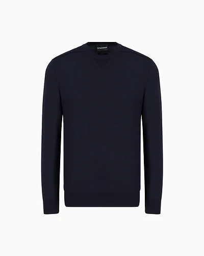 Emporio Armani - ASV Lyocell and wool-blend jumper, Man, Navy Blue, Size: