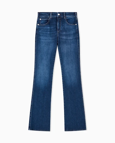 Emporio Armani - J47 Mid-high rise jeans with a flared leg worn-look stretch denim, Woman, Blue, Size: