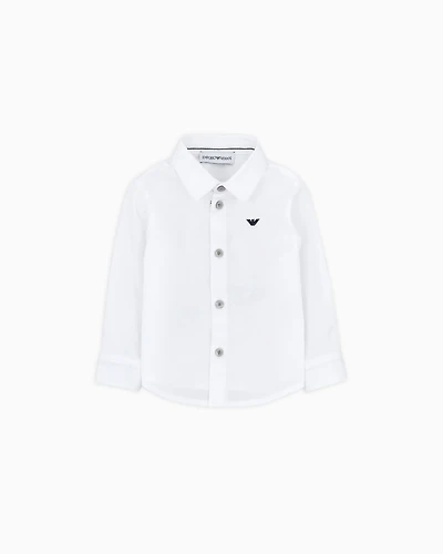 Emporio Armani - Stretch cotton shirt with eagle embroidery, Boy, White, Size: