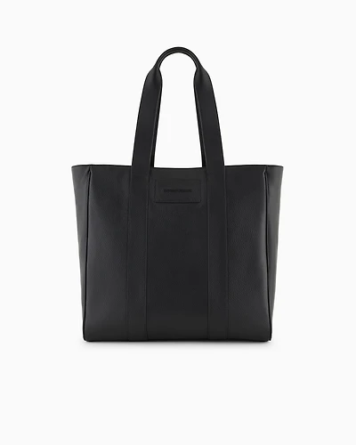 Emporio Armani - Tumbled leather shopper bag, Man, Black, Size: TU