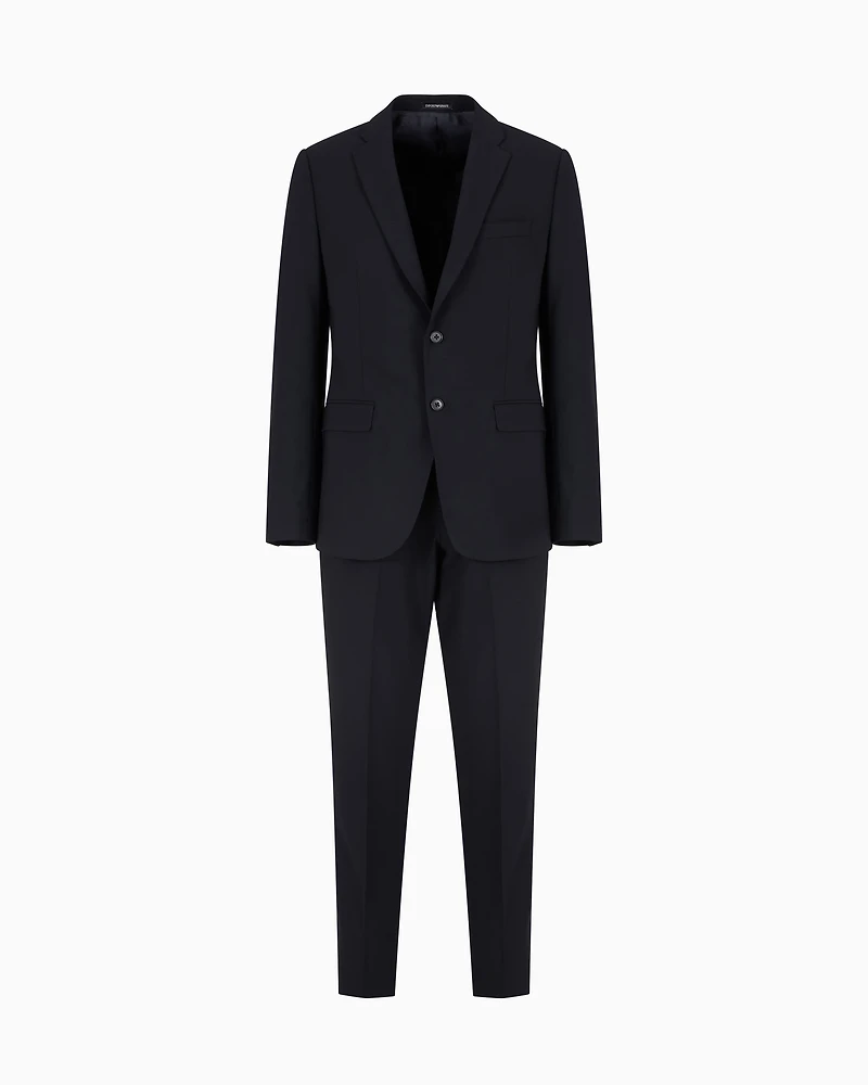 Emporio Armani - Single-breasted suit virgin-wool two-way stretch canvas, Man, Navy Blue, Size: