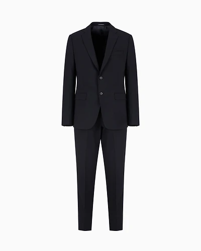 Emporio Armani - Single-breasted suit virgin-wool two-way stretch canvas, Man, Navy_blue, Size:
