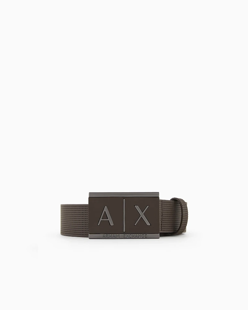 Armani Exchange - Leather belt with rectangular buckle, Man, Brown, Size: