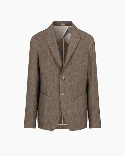 Emporio Armani - Single-breasted jacket faded linen with a crêpe texture, Man, Brown, Size: