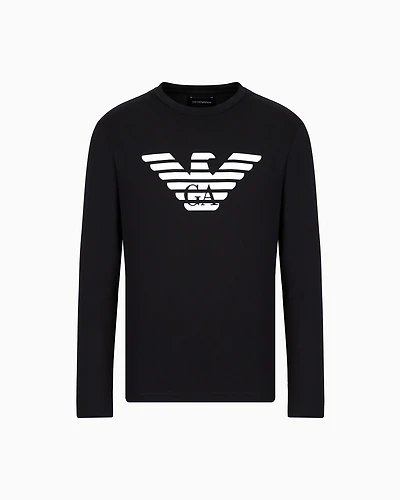 Emporio Armani - Pima-jersey jumper with printed logo, Man, Navy Blue, Size: