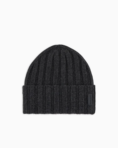 Emporio Armani - Pure cashmere, ribbed beanie, Man, Grey, Size: