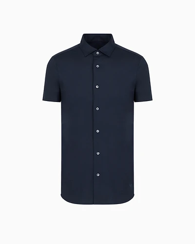 Emporio Armani - ASV short-sleeved Lyocell-blend jersey shirt, Man, Navy Blue, Size:
