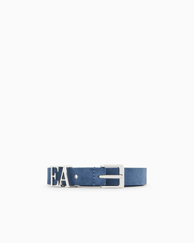 Emporio Armani - Suede belt with moulded EA buckle, Woman, Blue, Size: