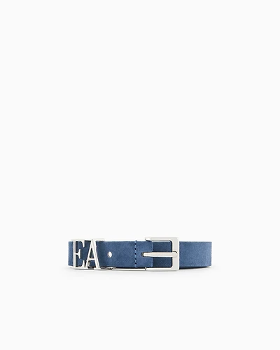 Emporio Armani - Suede belt with moulded EA buckle, Woman, Blue, Size: