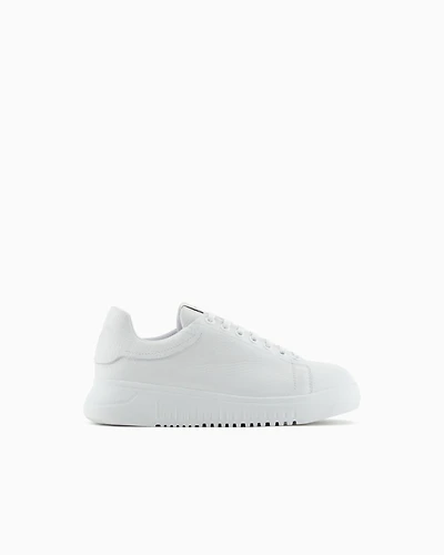 Emporio Armani - Tumbled leather sneakers, Woman, White, Size: