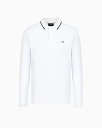 Emporio Armani - Long-sleeved stretch piqué polo shirt with micro eagle embroidery, Man, White, Size: