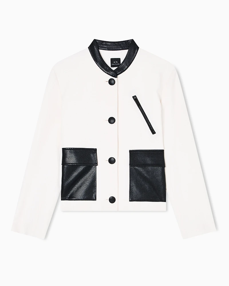 Cropped Jacket with Faux-Leather Details