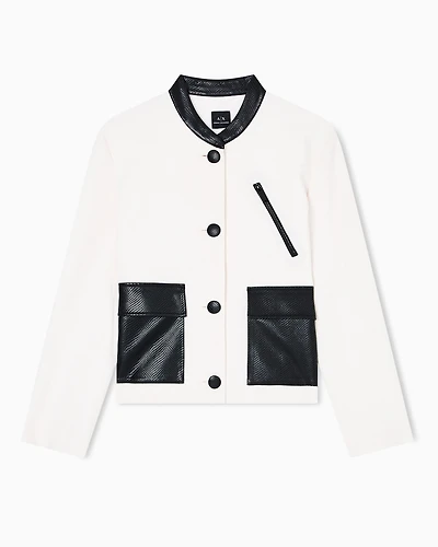 Cropped Jacket with Faux-Leather Details