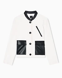 Cropped Jacket with Faux-Leather Details