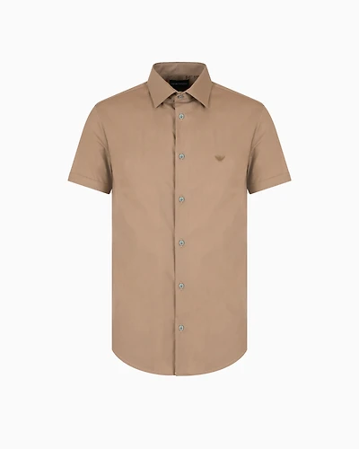 Emporio Armani - Short-sleeved, stretch nylon-blend shirt, Man, Beige, Size: