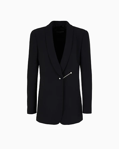 Emporio Armani - Shawl collar jacket envers satin with piercing-style closure, Woman, Black, Size:
