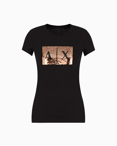 Armani Exchange - Slim fit T-shirt stretch cotton jersey, Woman, Black, Size: