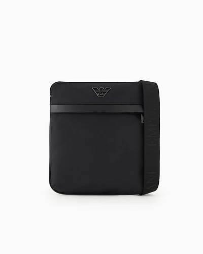 Emporio Armani - Flat Armani Sustainability Values crossbody bag in recycled nylon, Man, Black, Size: TU