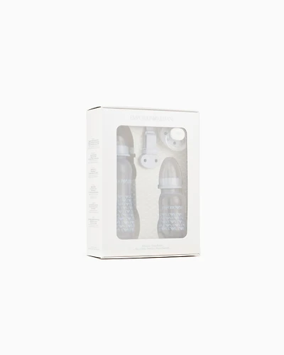Emporio Armani - Infant-care set with two bottles, dummy and clip-on drawstring, Boy, Light Blue, Size: TU