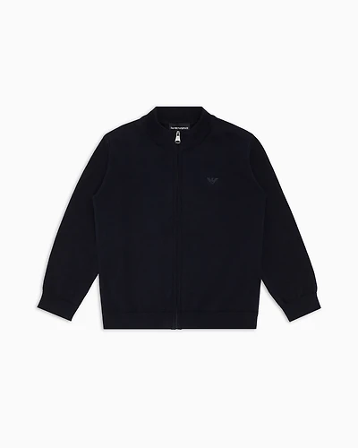Emporio Armani - Cob stitch cotton cardigan with full-length zip, Boy, Blue, Size: