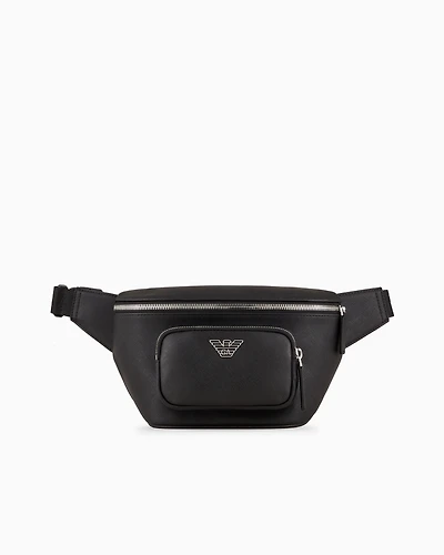 Emporio Armani - ASV regenerated Saffiano leather belt bag with eagle plate, Man, Black, Size: TU