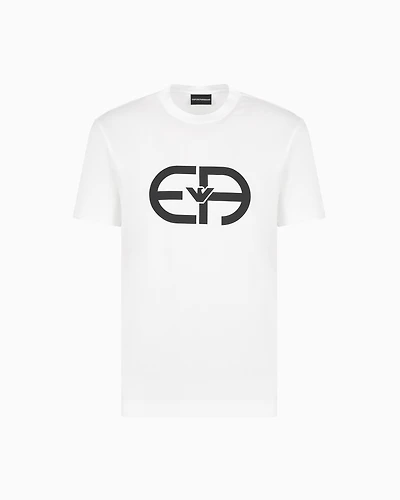 Emporio Armani -  Lyocell-blend jersey T-shirt with oversized EA logo, Man, White, Size:
