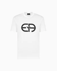 Emporio Armani -  Lyocell-blend jersey T-shirt with oversized EA logo, Man, White, Size: