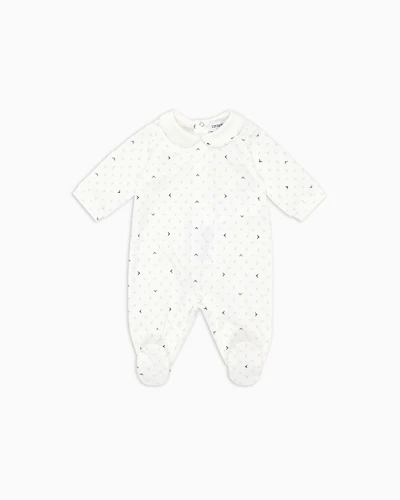 Emporio Armani - Onesie with Peter Pan collar and all-over op-art eagle, Boy, White, Size: