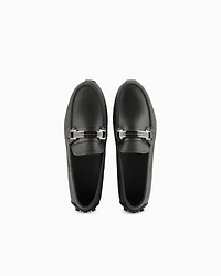 Emporio Armani - Pebbled leather driving loafers with stirrup bar, Man, Black, Size: