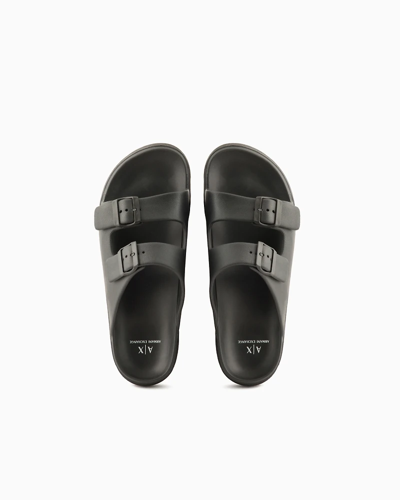 Armani Exchange - Slippers with two straps and buckles, Man, Black, Size: