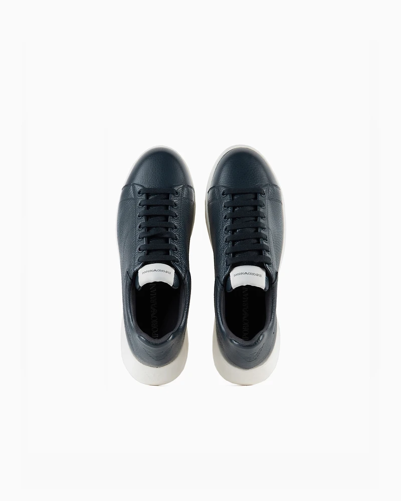 Emporio Armani - Tumbled leather sneakers, Man, Navy Blue, Size: